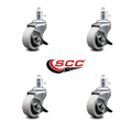 Service Caster 2 Inch Thermoplastic Wheel 7/8 Grip Ring Stem Caster Set with Brakes, 4PK SCC-GR05S210-TPRS-SLB-71678-4